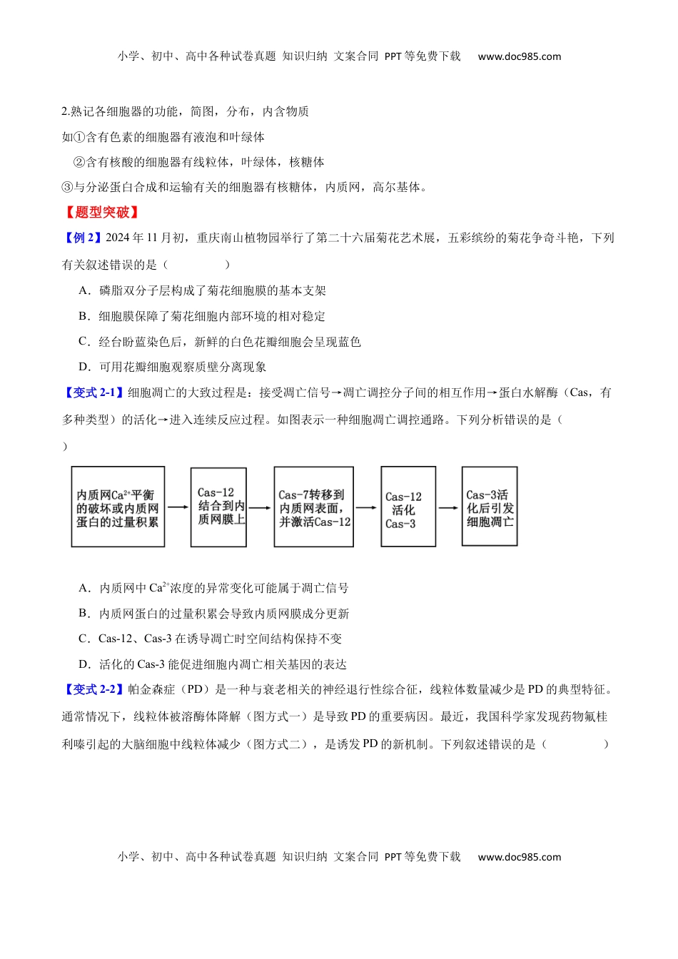 高考生物复习  专题一  细胞的分子组成、结构与功能（原卷版）.docx