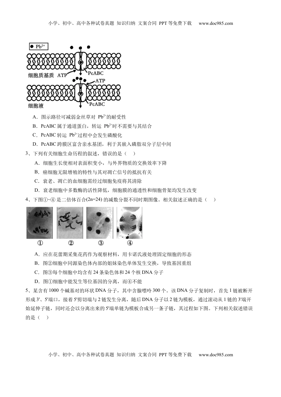 高考生物复习  信息必刷卷03（江苏专用）（原卷版）.docx