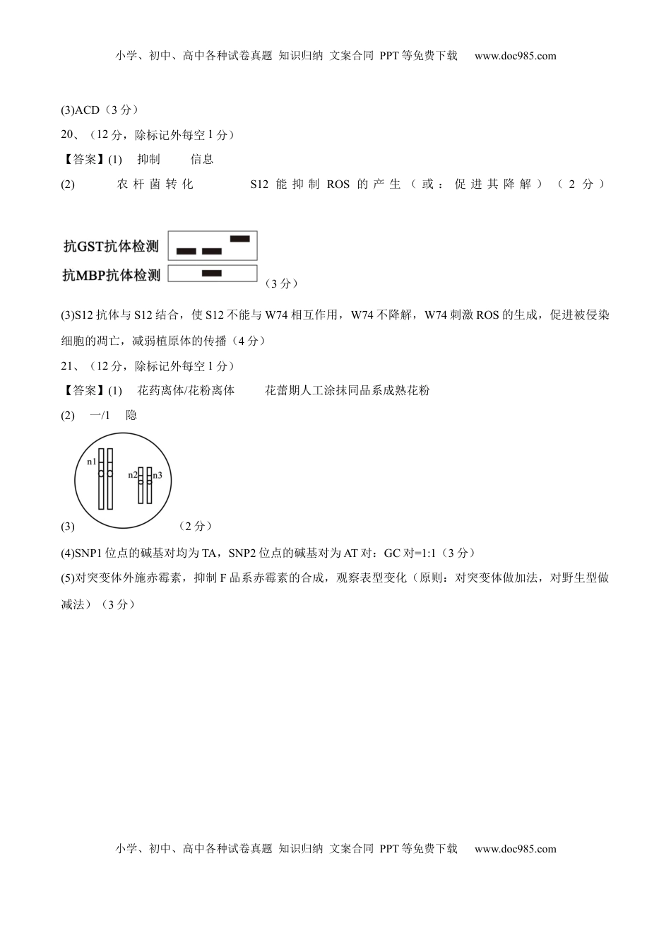 高考生物复习  信息必刷卷01（北京专用）（参考答案）.docx