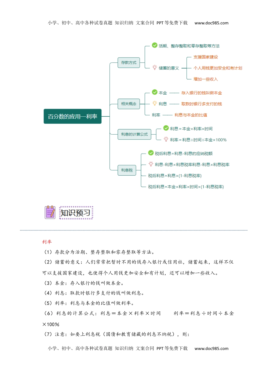 2026  6年级数学寒假讲义（人教版）  下册预习第06讲 百分数的应用—利率（教师版）六年级数学寒假精编预习讲义（人教版）.docx