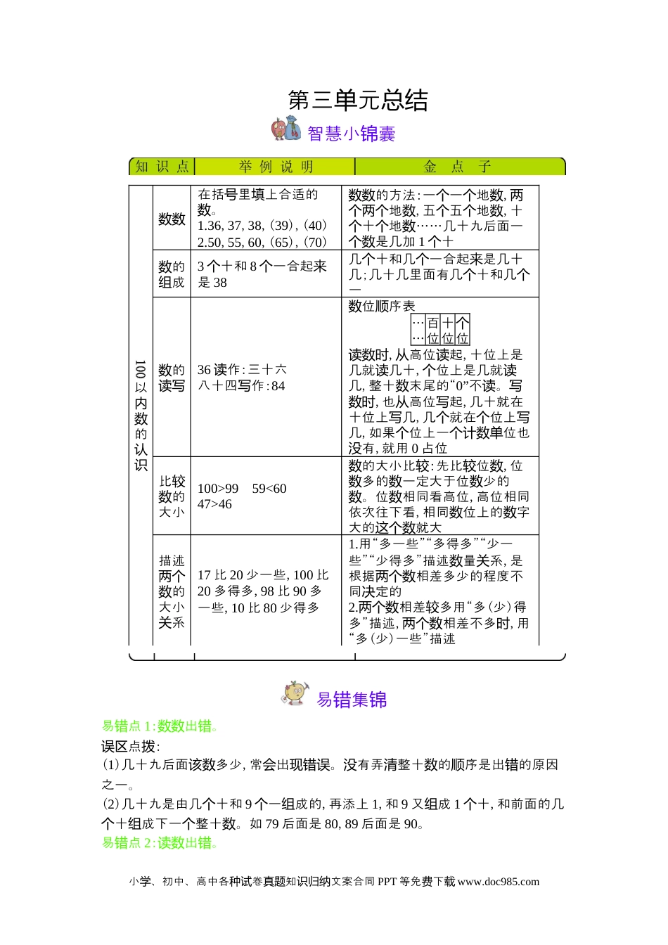 一年下册数学第3单元  100以内数的认识.docx