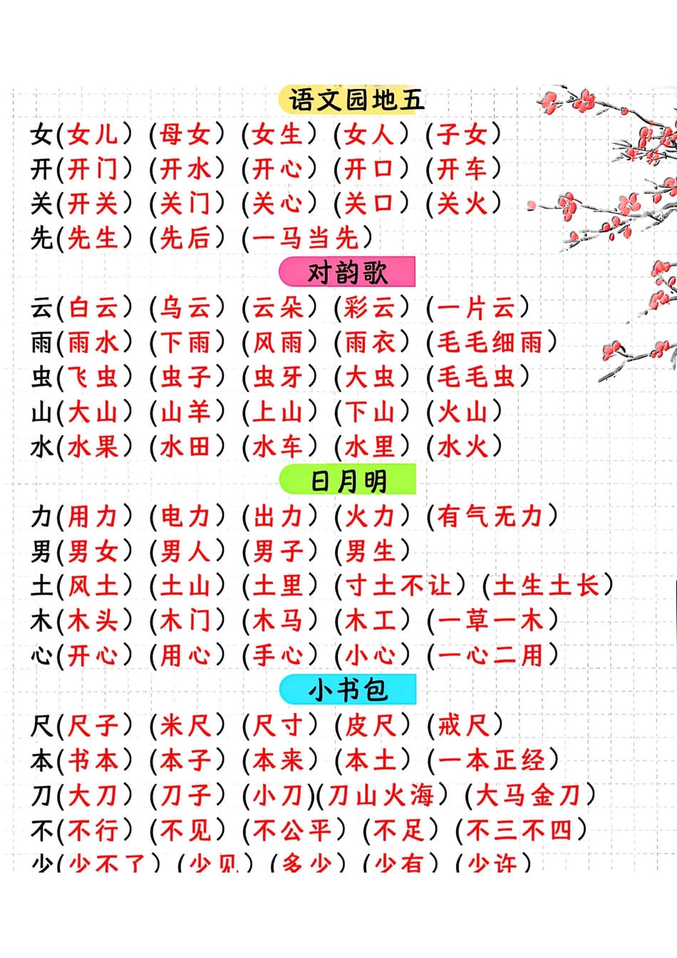 一年级上册同步生字组词.pdf