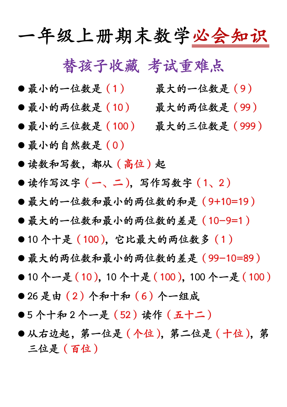 一年级上册期末数学必会知识.pdf
