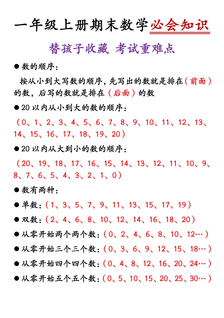 一年级上册期末数学必会知识.pdf