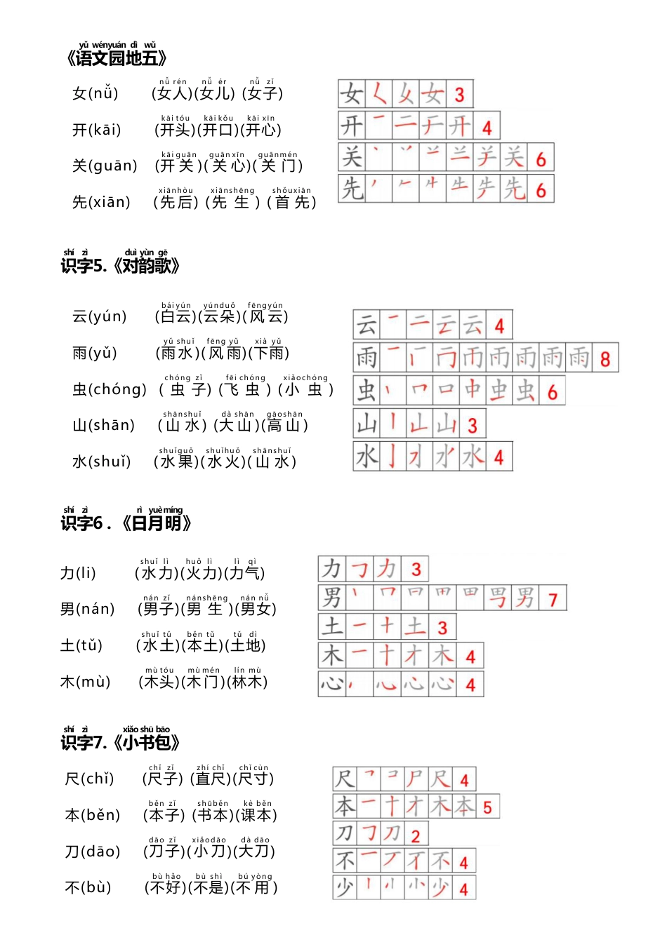 24秋新版一上语文课课贴（生字笔顺、拼音、组词）(2).pdf