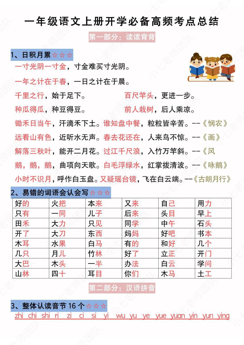 一年级语文上册高频考点总结.pdf