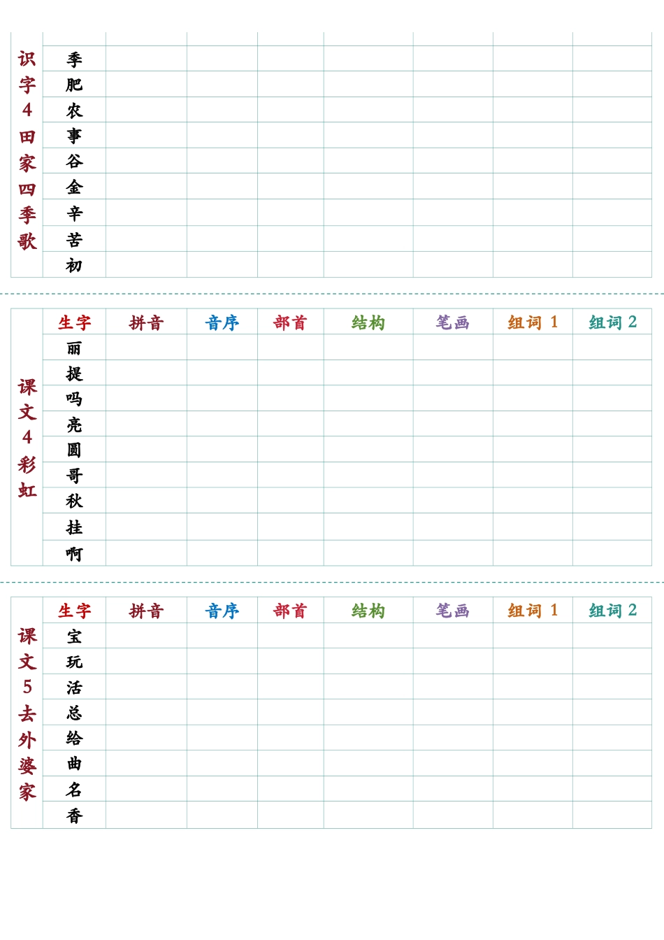 25新版二年级下册语文生字预习卡（版本2）(2).pdf