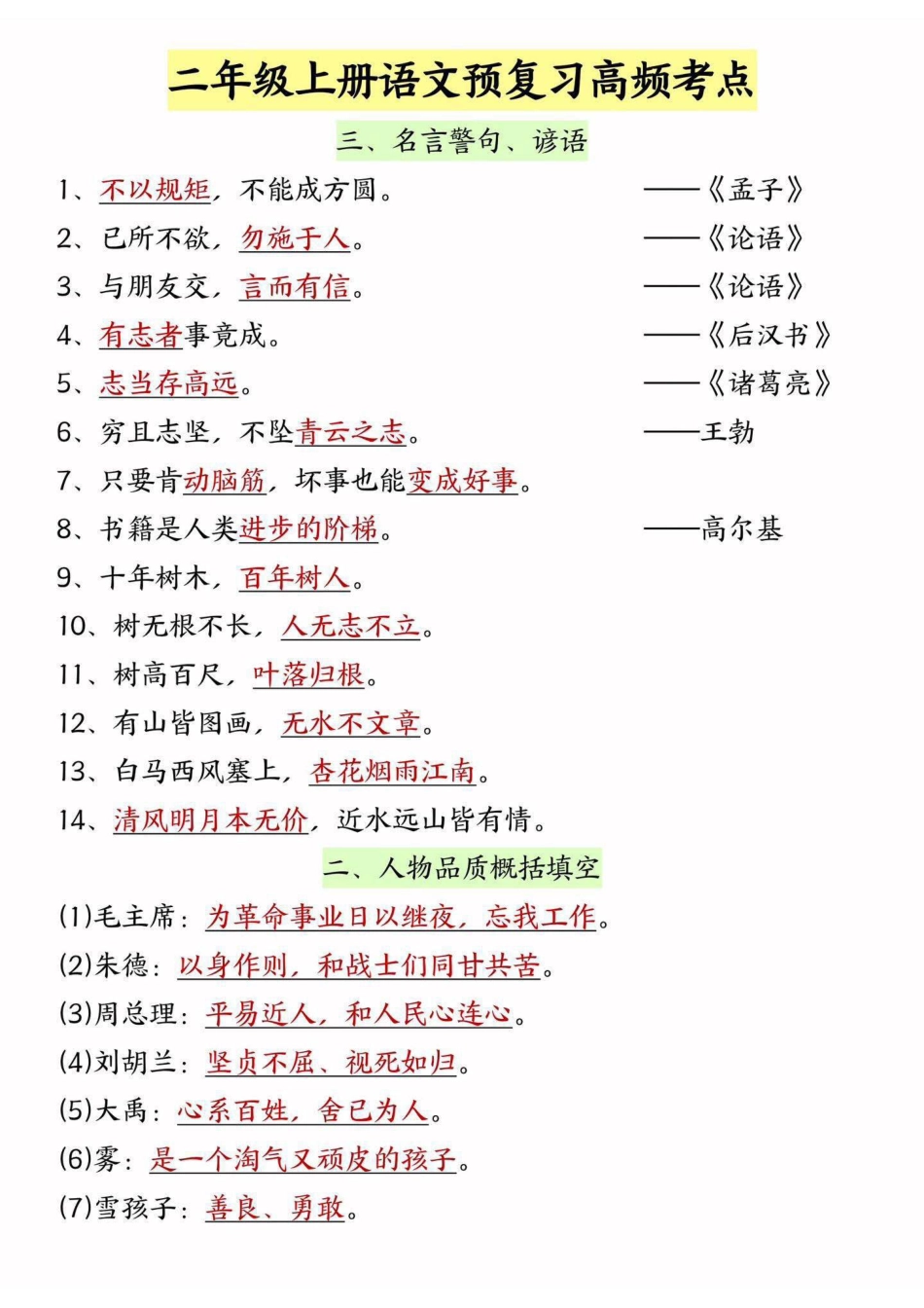 二年级上册语文预复习高频考点(1).pdf