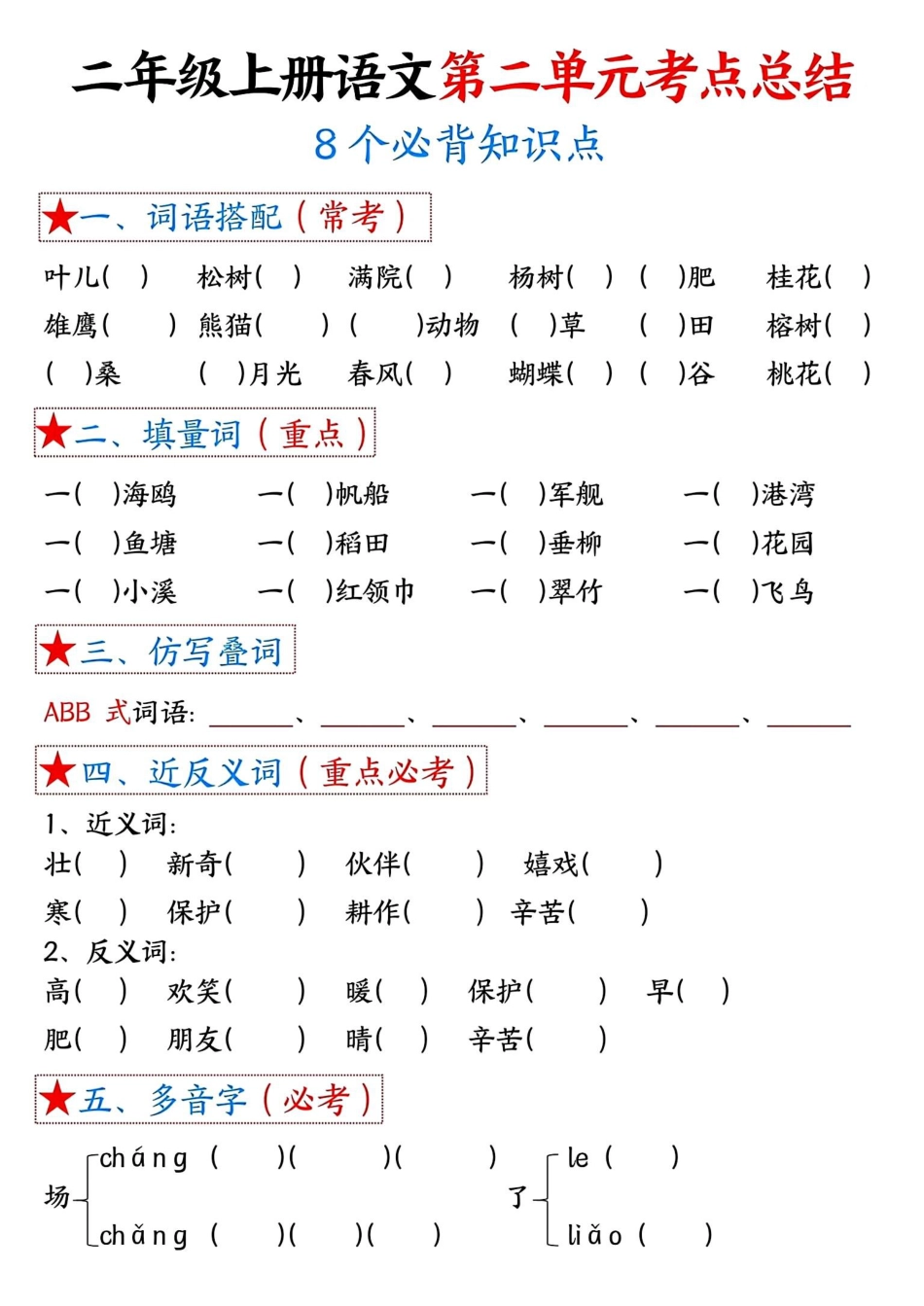 8-【空白版】二上语文1-4单元考点总结空白版.pdf