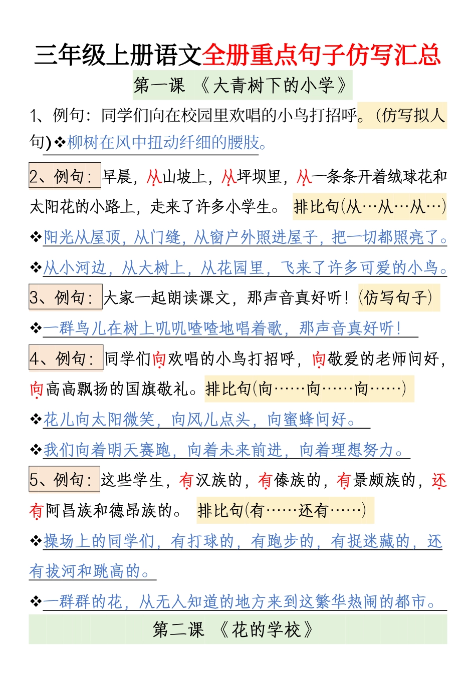 三年级上册语文重点句子仿写汇总(1).pdf