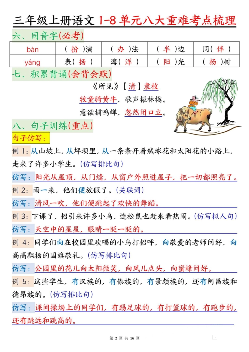 三年级上册语文1-8单元八大重难考点梳理（小张老师整理）.pdf