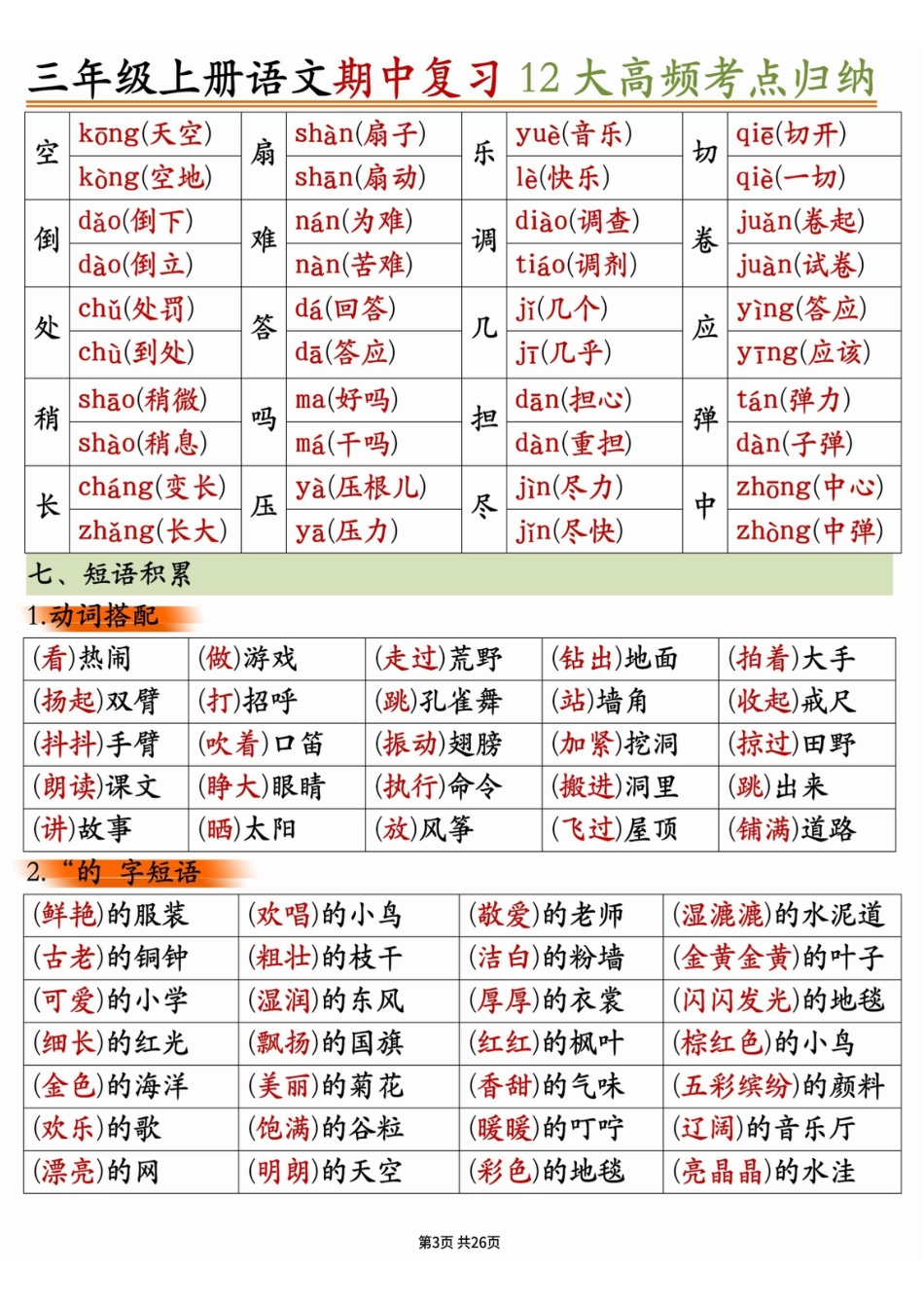 三年级上册语文期中十二大高频考点.pdf