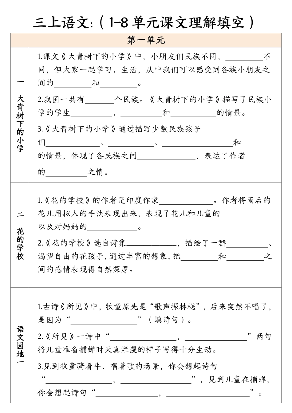 三年级上册语文课文理解填空（含答案）.pdf