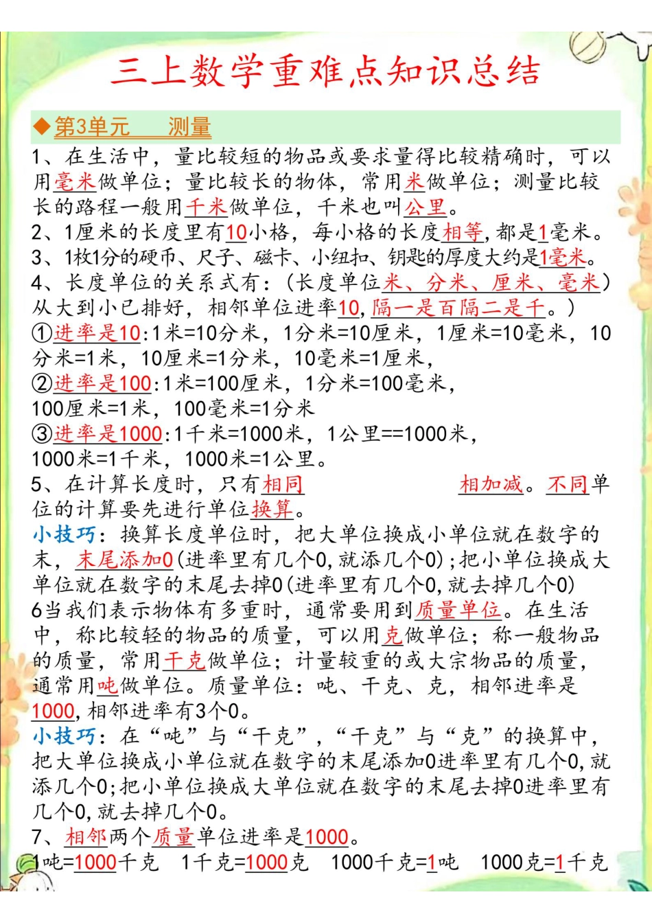 三上数学单元重点&考点&知识点.pdf