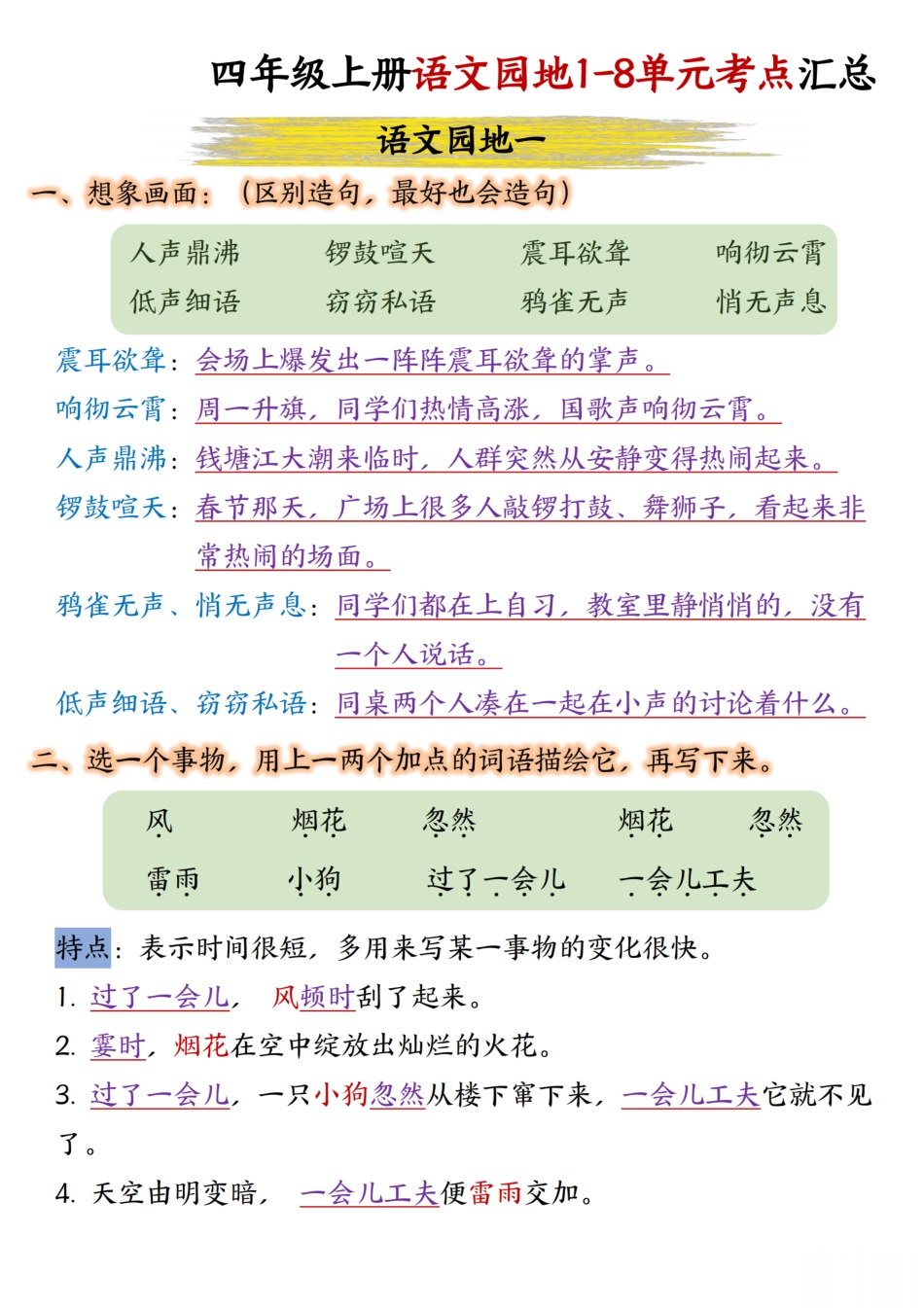 四年级上册语文园地1-8单元考点汇总(1).pdf