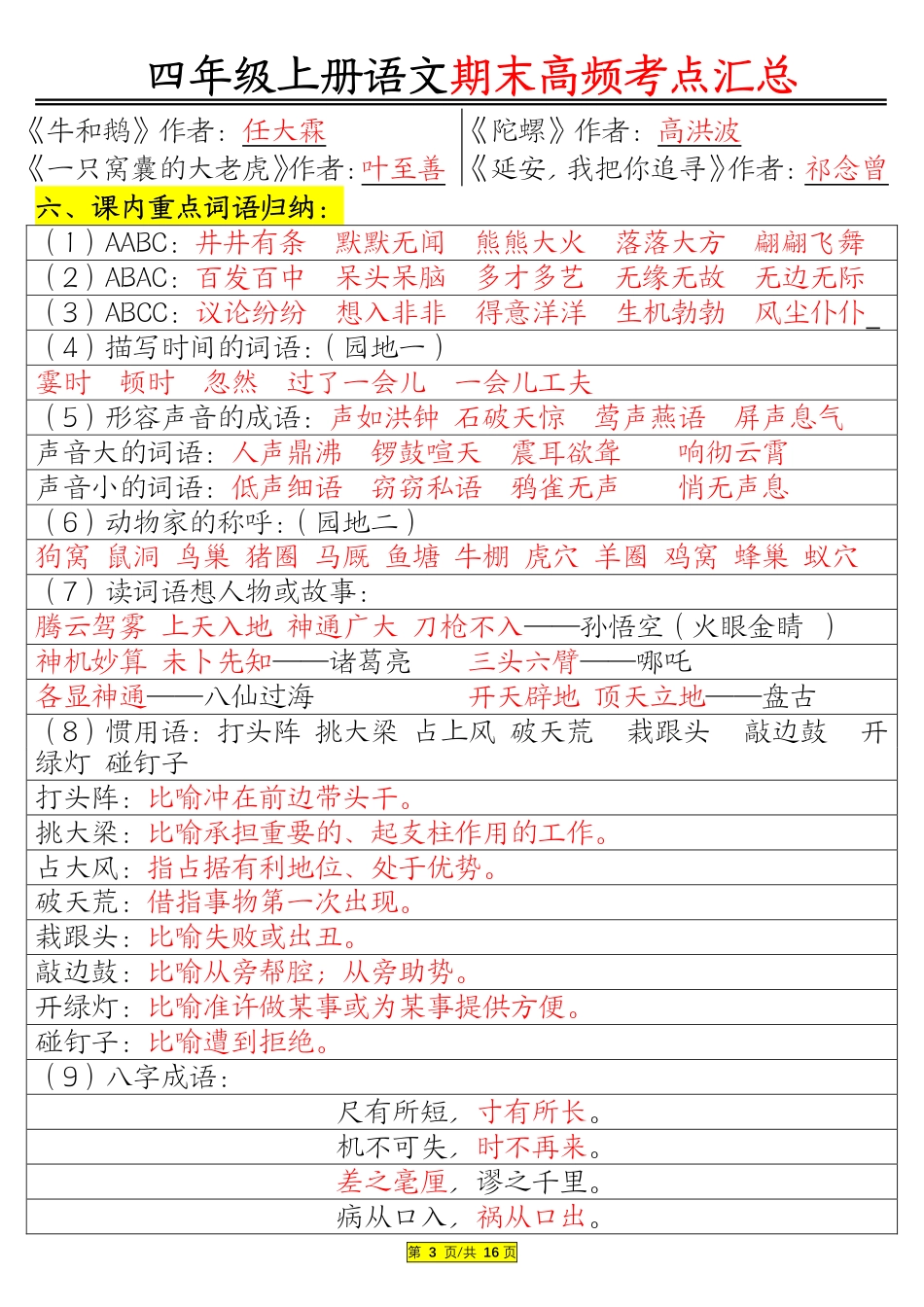 1226四年级上册语文期末高频考点.pdf