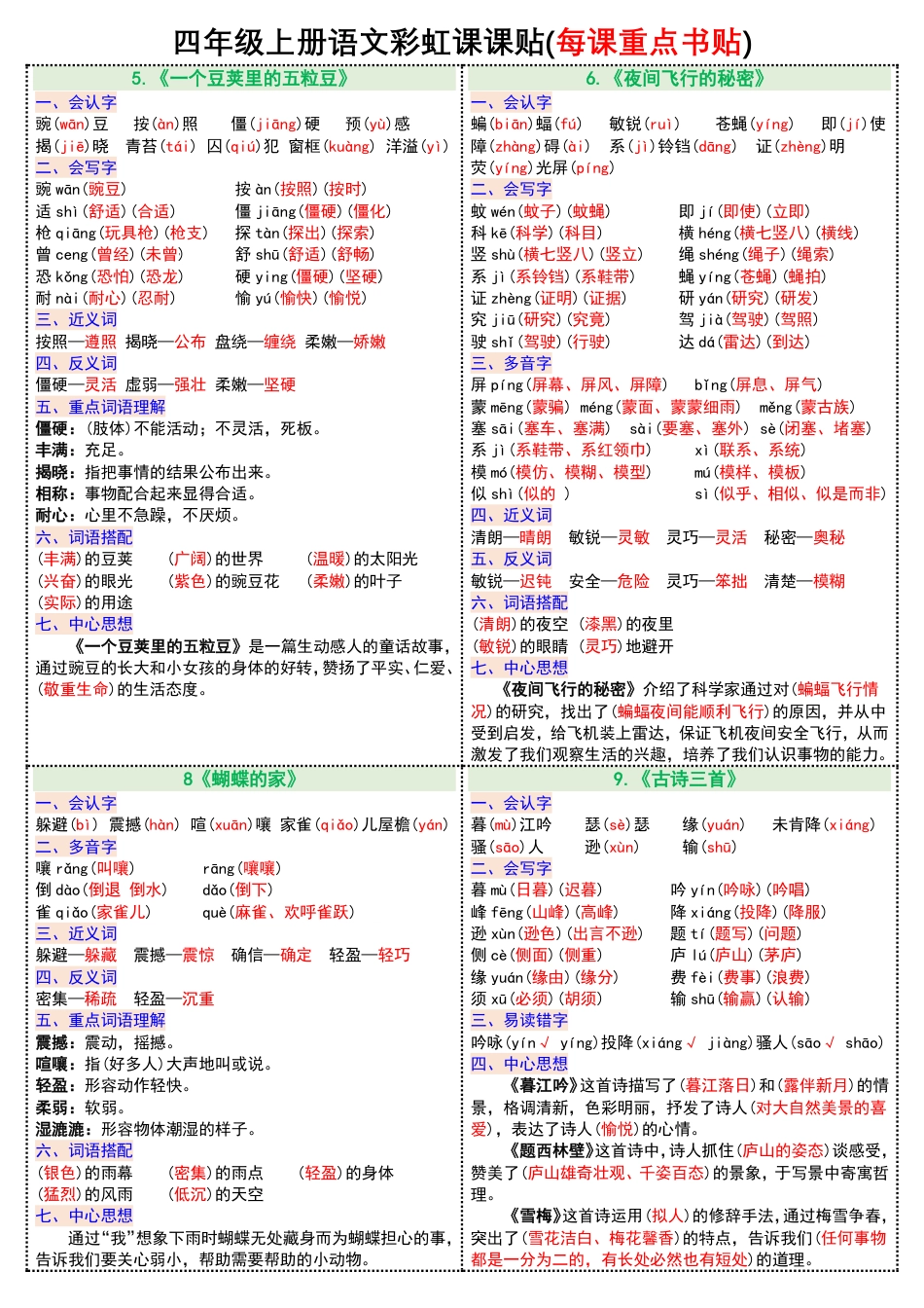 0823四年级上册语文彩虹课课贴(每课重点书贴)(1-12课).pdf