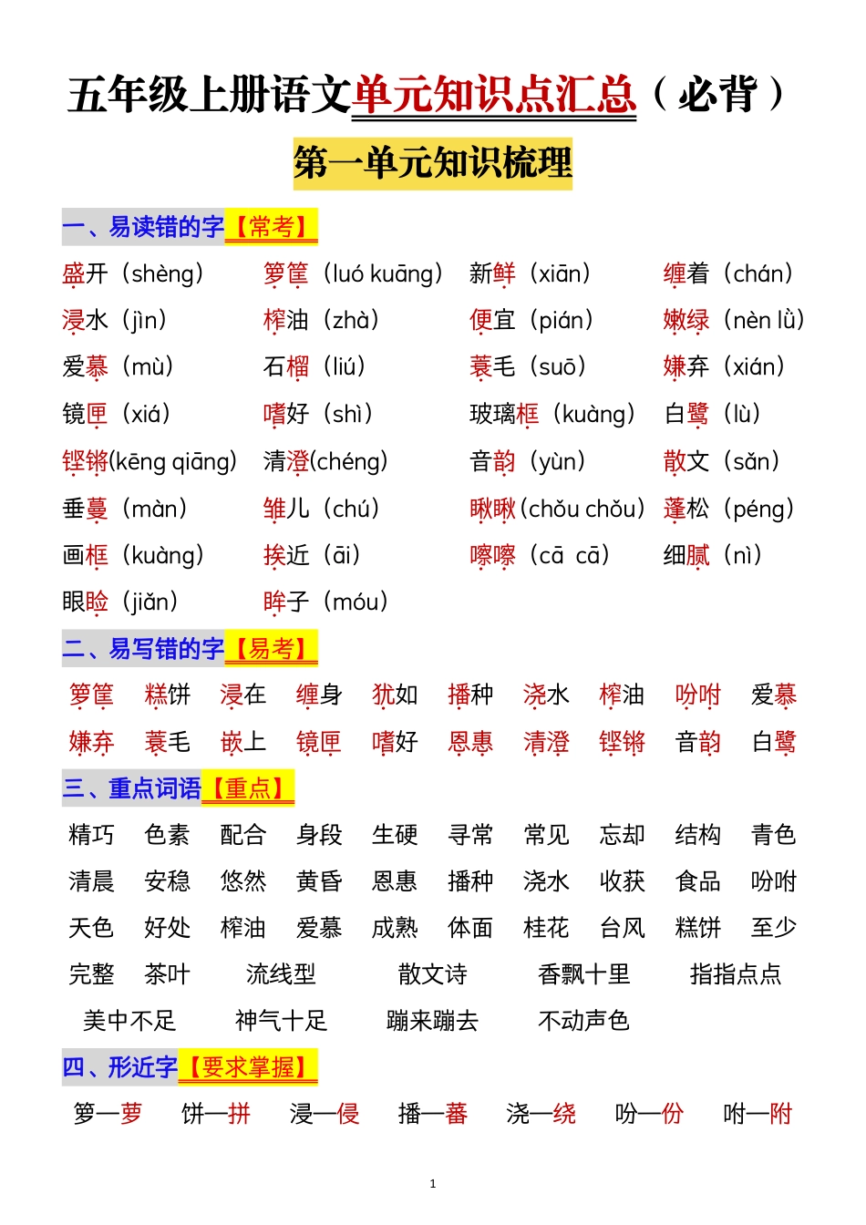 【1112】五年级上册语文1-8单元单元知识点归纳梳理(1).pdf