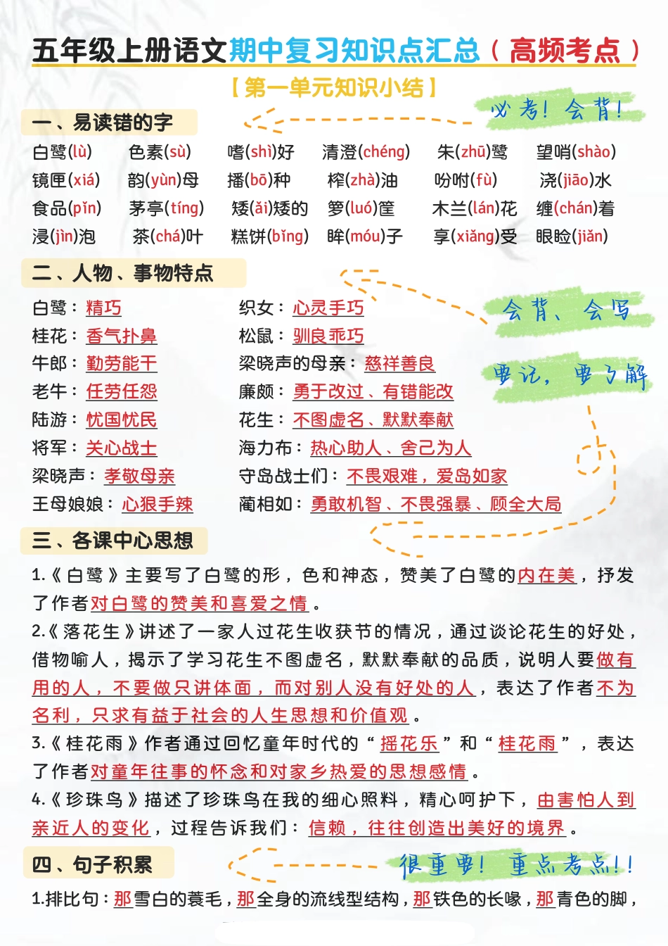 五上语文-期中高频考点知识汇总-第1-4单元(1)(1).pdf