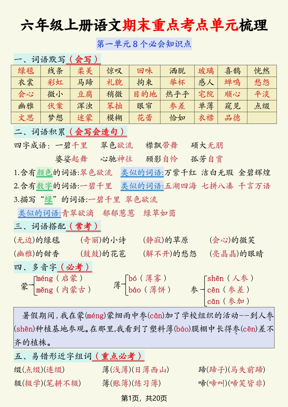 六上语文期末重点考点1-8单元梳理.pdf