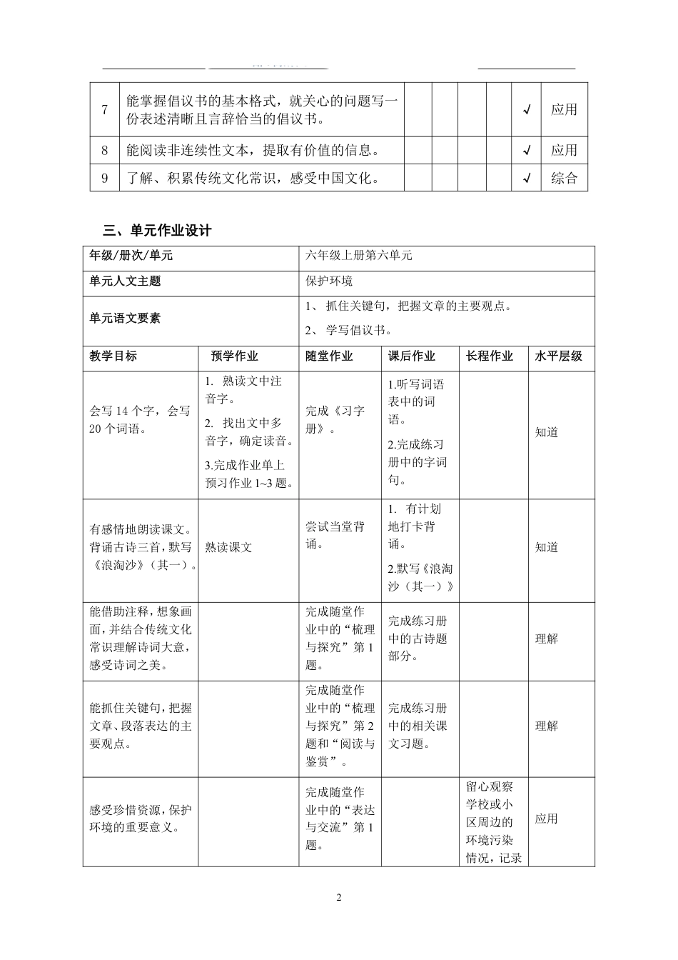 部编版小学语文同步辅导：六年级上册第6单元作业设计.pdf