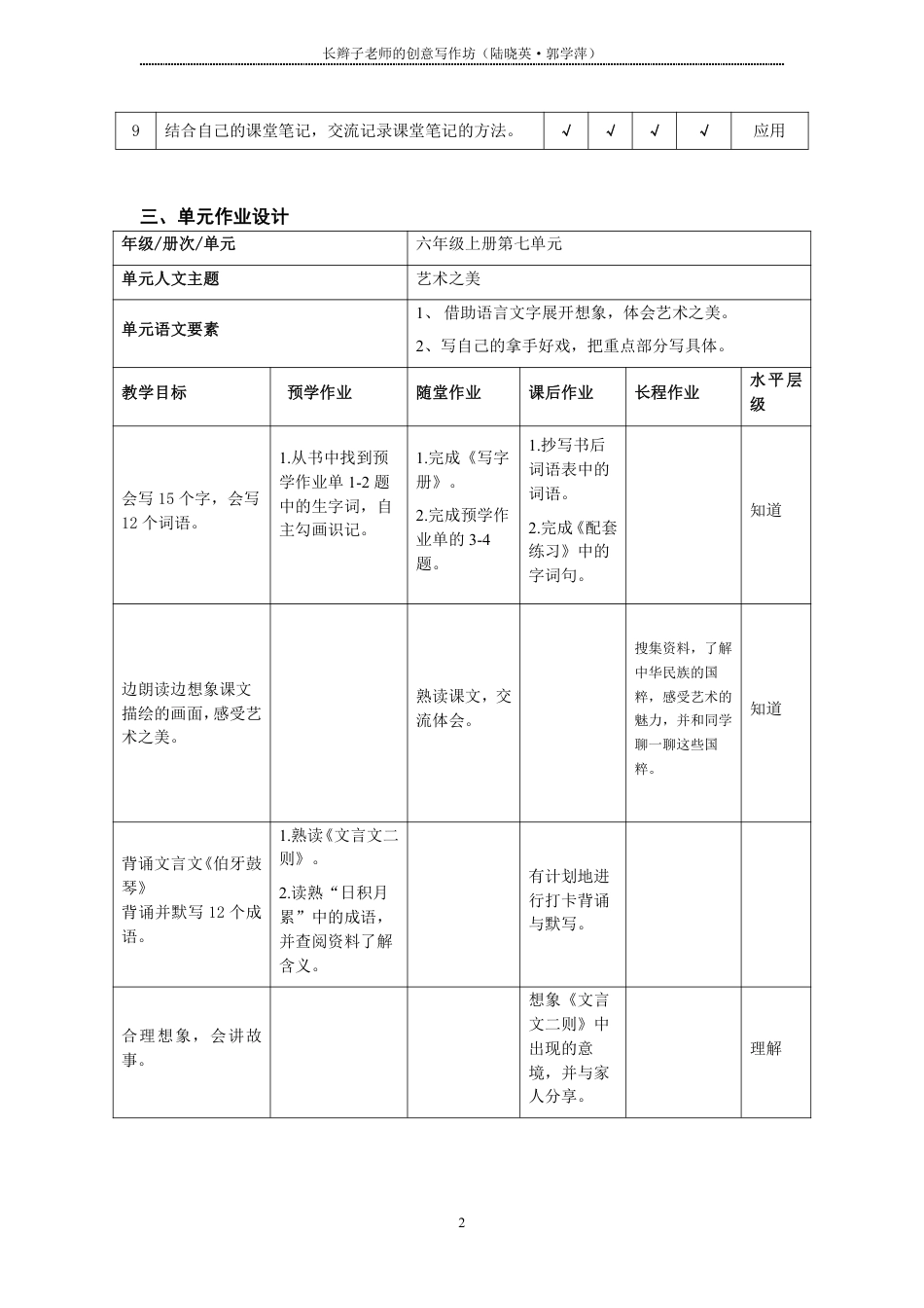 部编版小学语文同步辅导：六年级上册第7单元作业设计.pdf