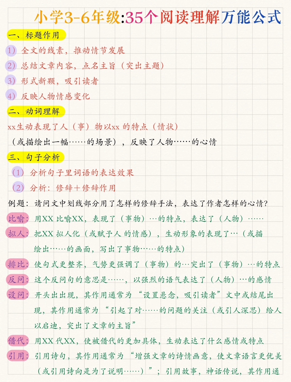 【35个阅读理解万能公式】3-6年级语文.pdf