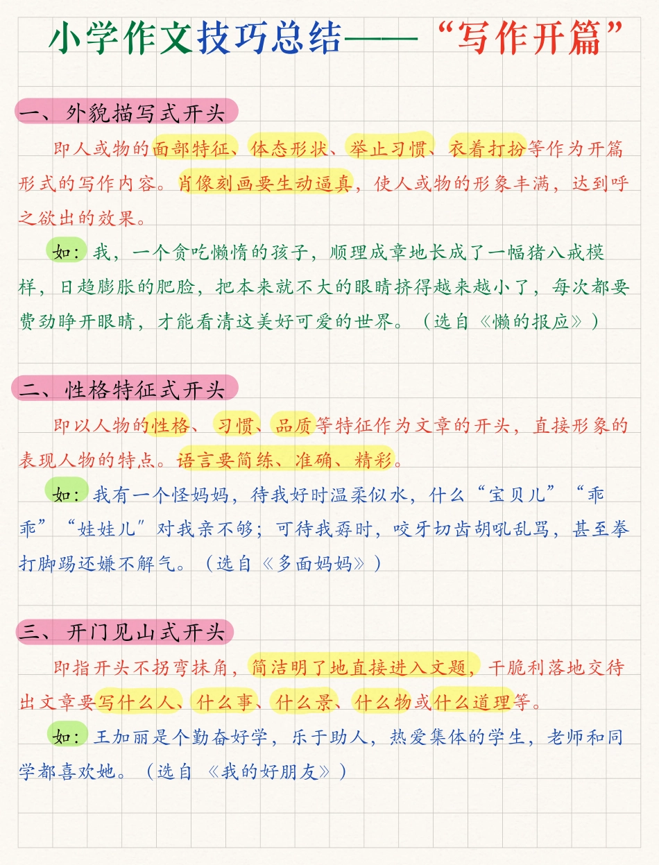 【小学作文怎么“写作开篇“有文采？20个技巧汇总拿高分】六上语文.pdf