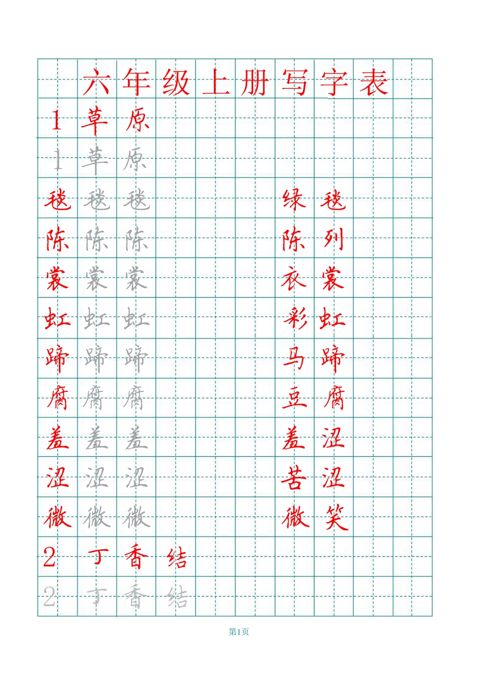 【田字格写字表描红】六上语文.pdf
