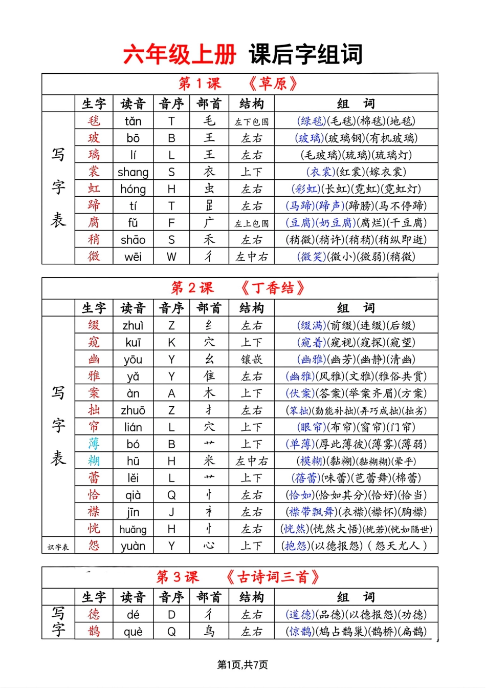 六上语文【生字组词课课贴】.pdf