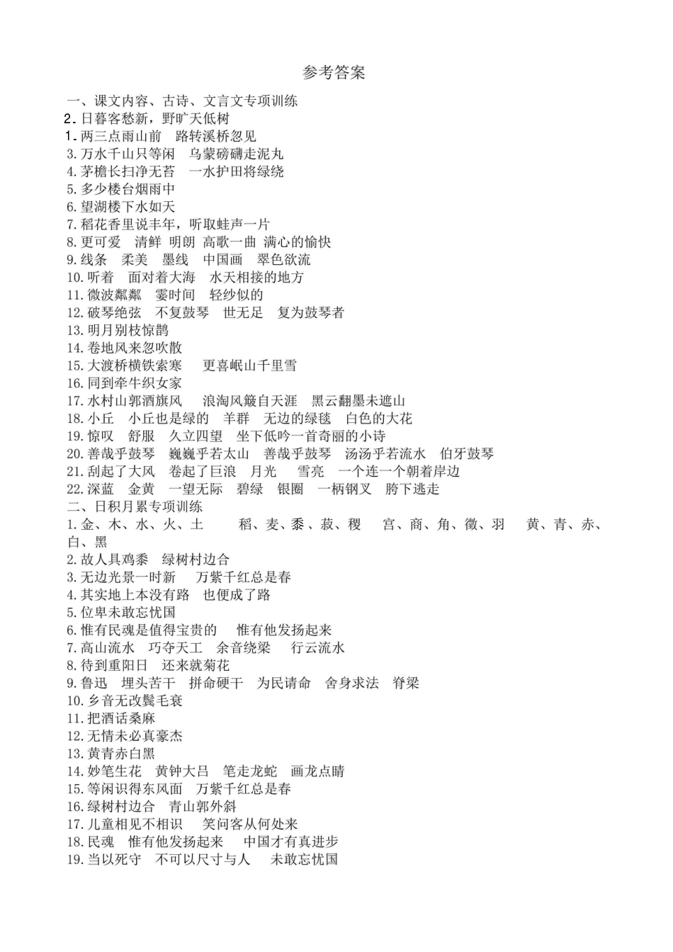 【期末课文内容、古诗、文言文、日积月累专项练习】六上语文.pdf