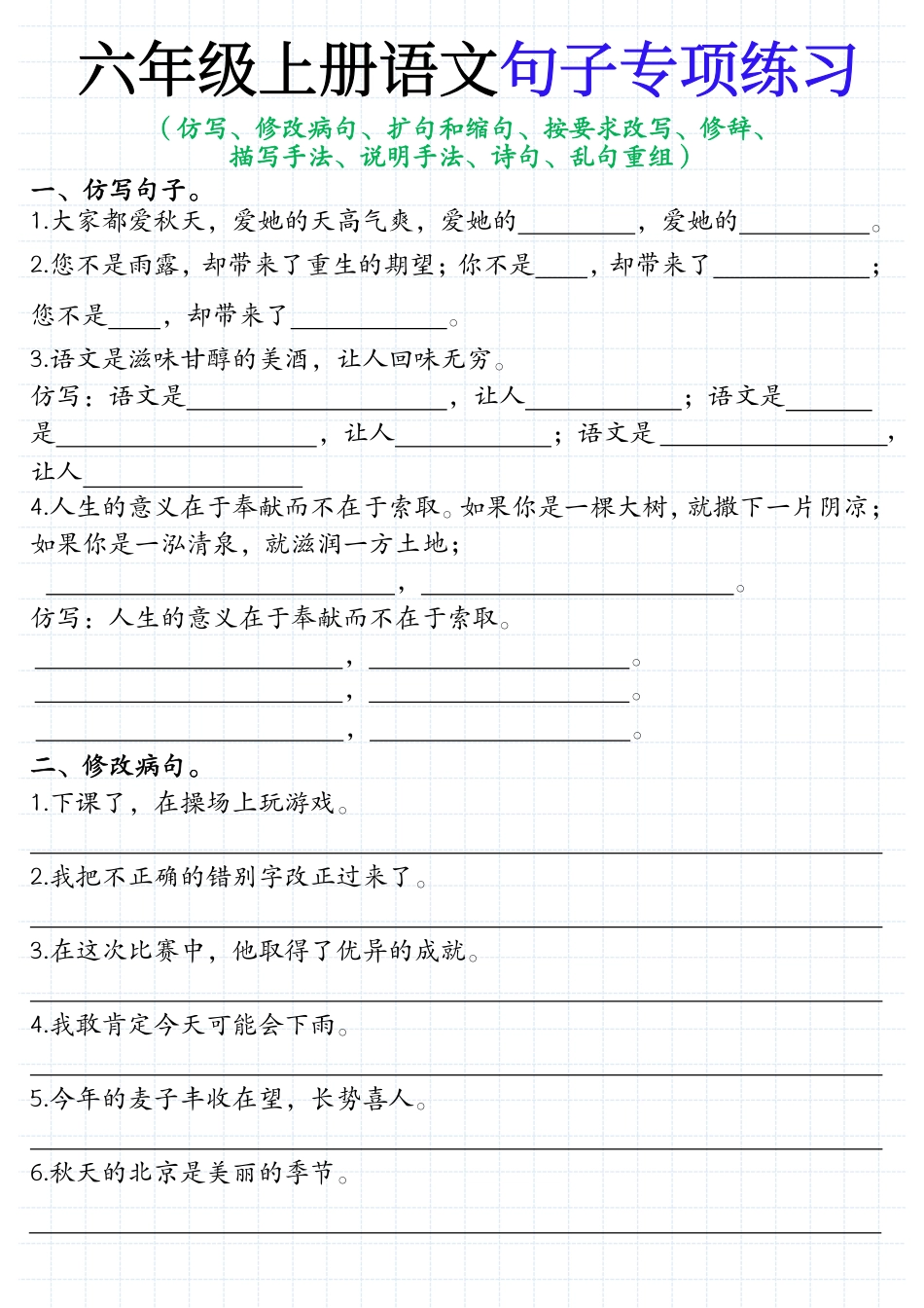 【句子专项练习】六上语文.pdf