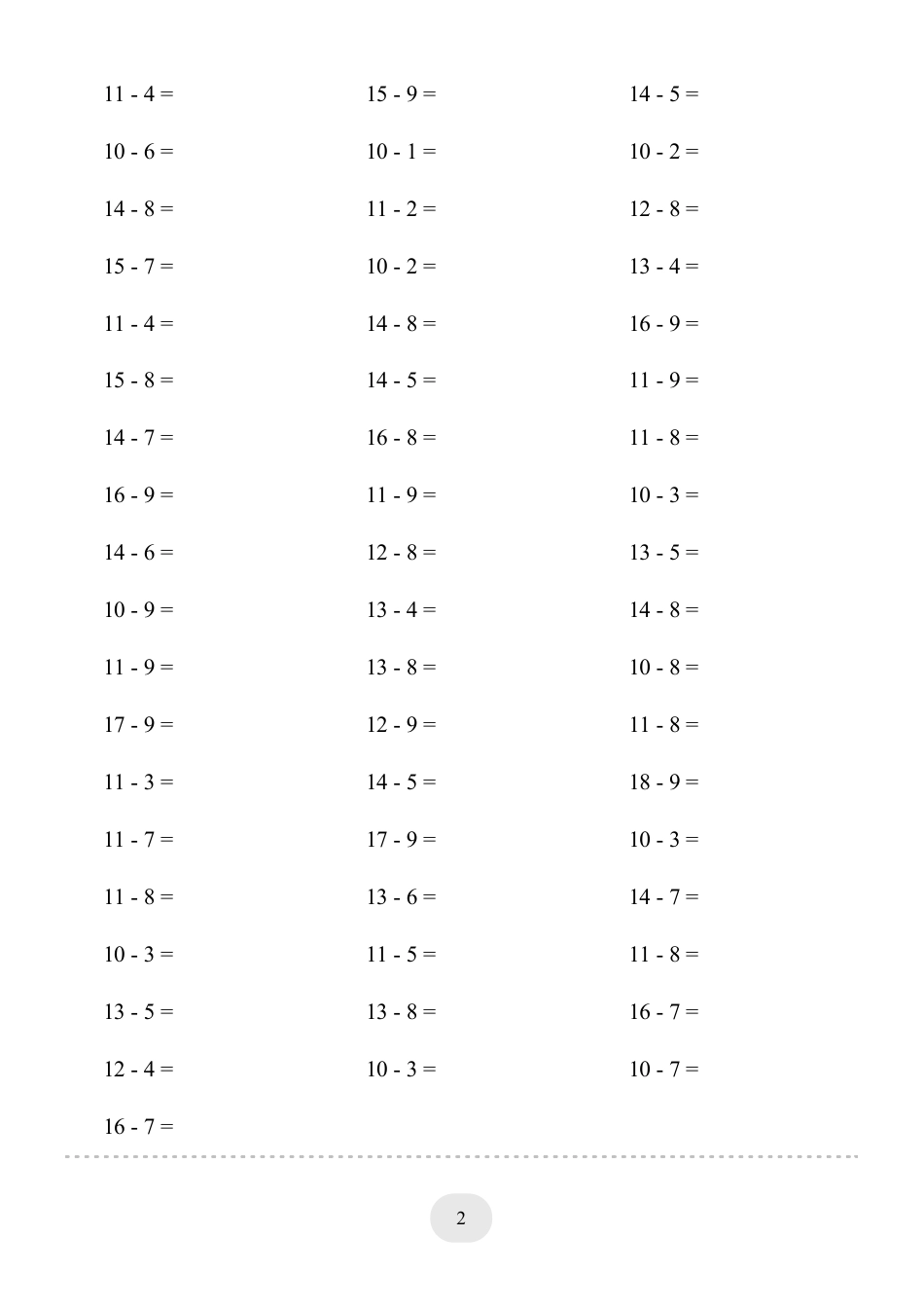 一年级数学 （20以内的退位减法）1500题.pdf