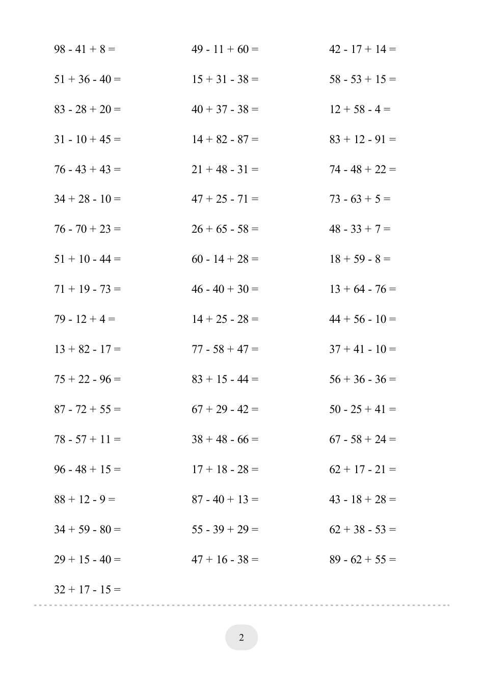 二年级数学 口算题(加减混合)1000题.pdf