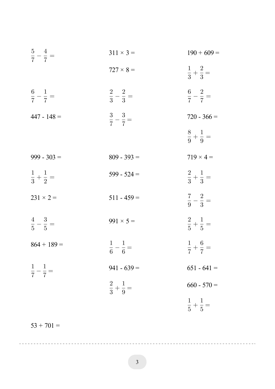 三年级数学 口算题(【总复习】三年级上册)1000题.pdf