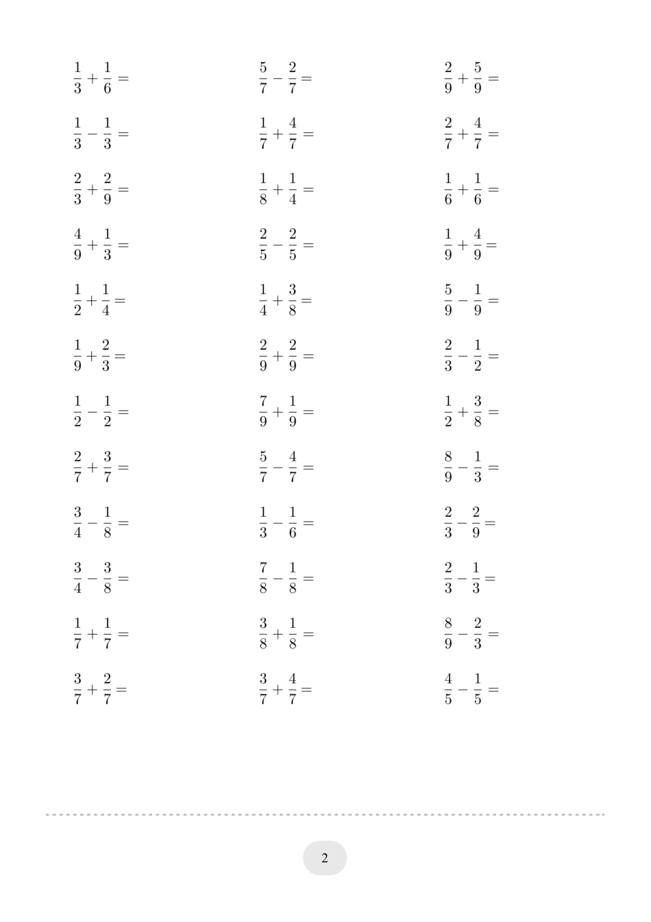 三年级数学 口算题(分数的简单计算)1000题.pdf