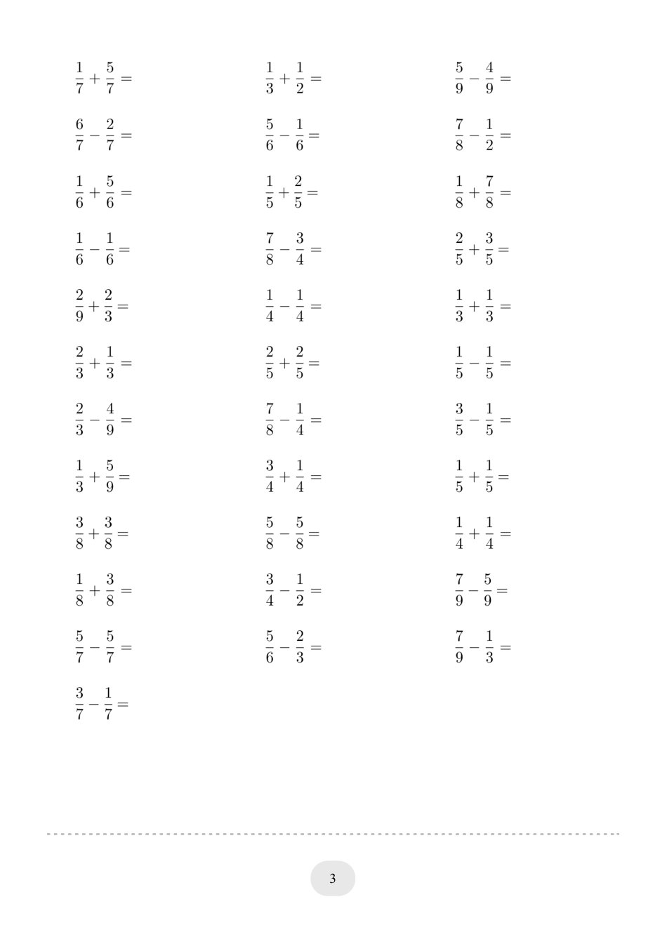 三年级数学 口算题(分数的简单计算)1000题.pdf