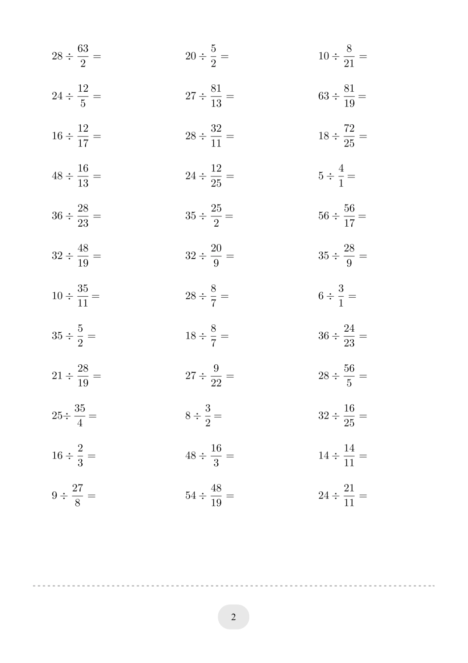 六年级数学▲口算题（整数除以分数）连打版.pdf