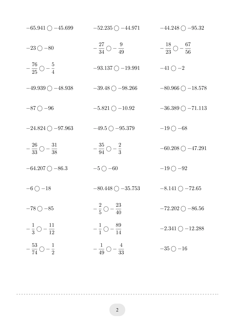 六年级数学口算题(负数比大小)1000题.pdf