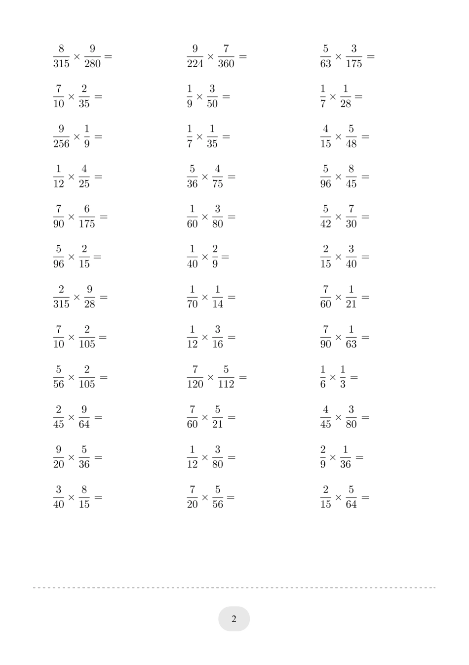 六年级数学▲口算题（简单约分的分数乘法）连打版.pdf