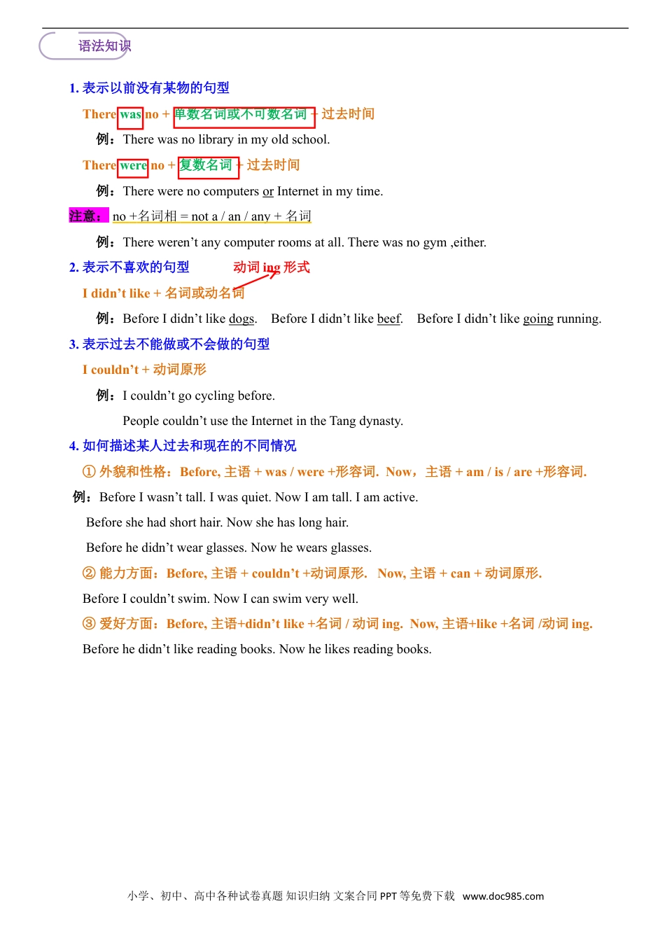 小学英语6下人教PEP单元知识点总结 Unit4 Then and now.doc