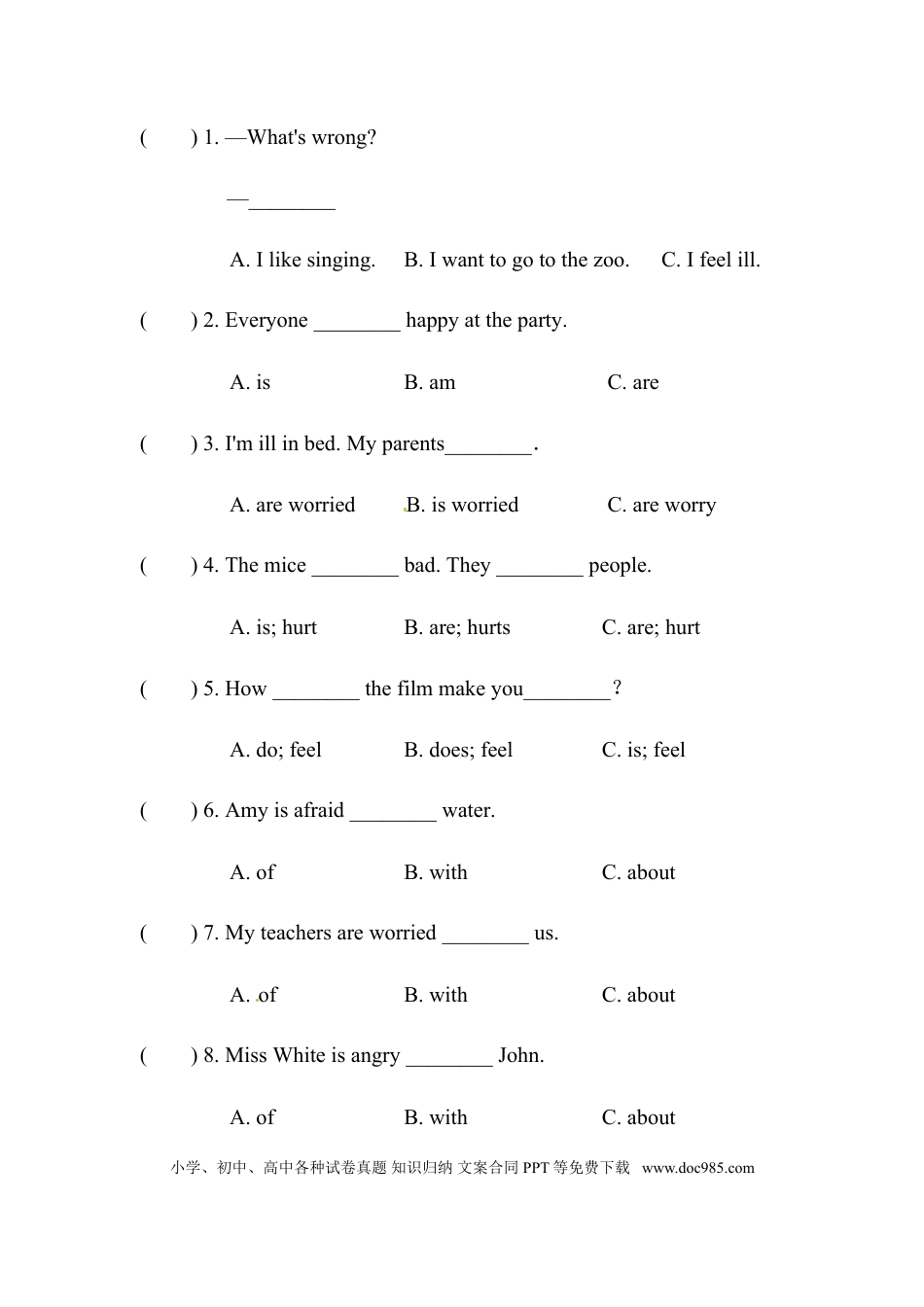 【单元专项训练】六年级上册英语-Unit 6 How do you feel 单选 人教PEP版 （含答案）(1).doc