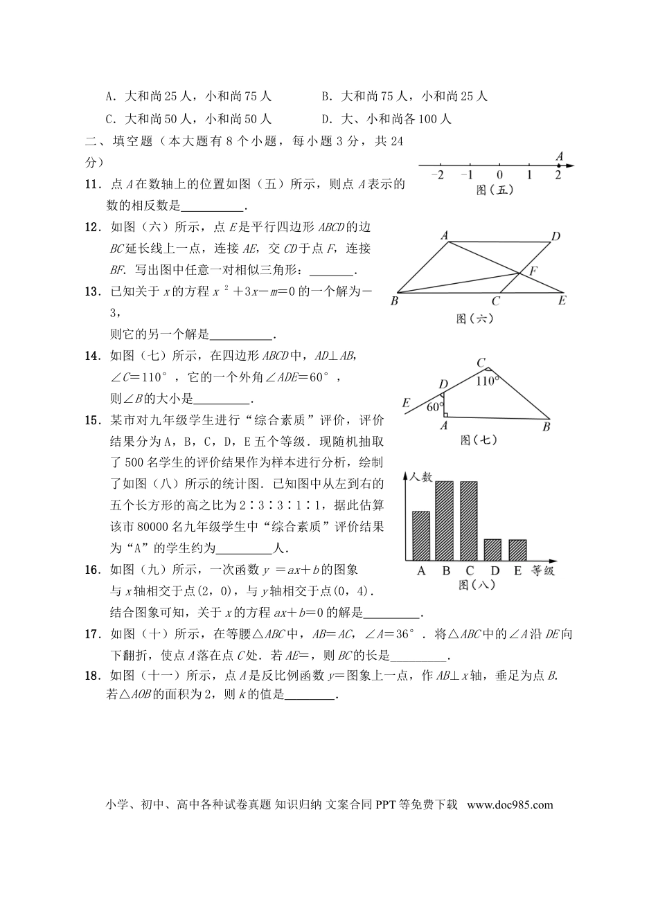 【中考历年真题】湖南省邵阳市2018年中考数学真题试题（含答案）.doc