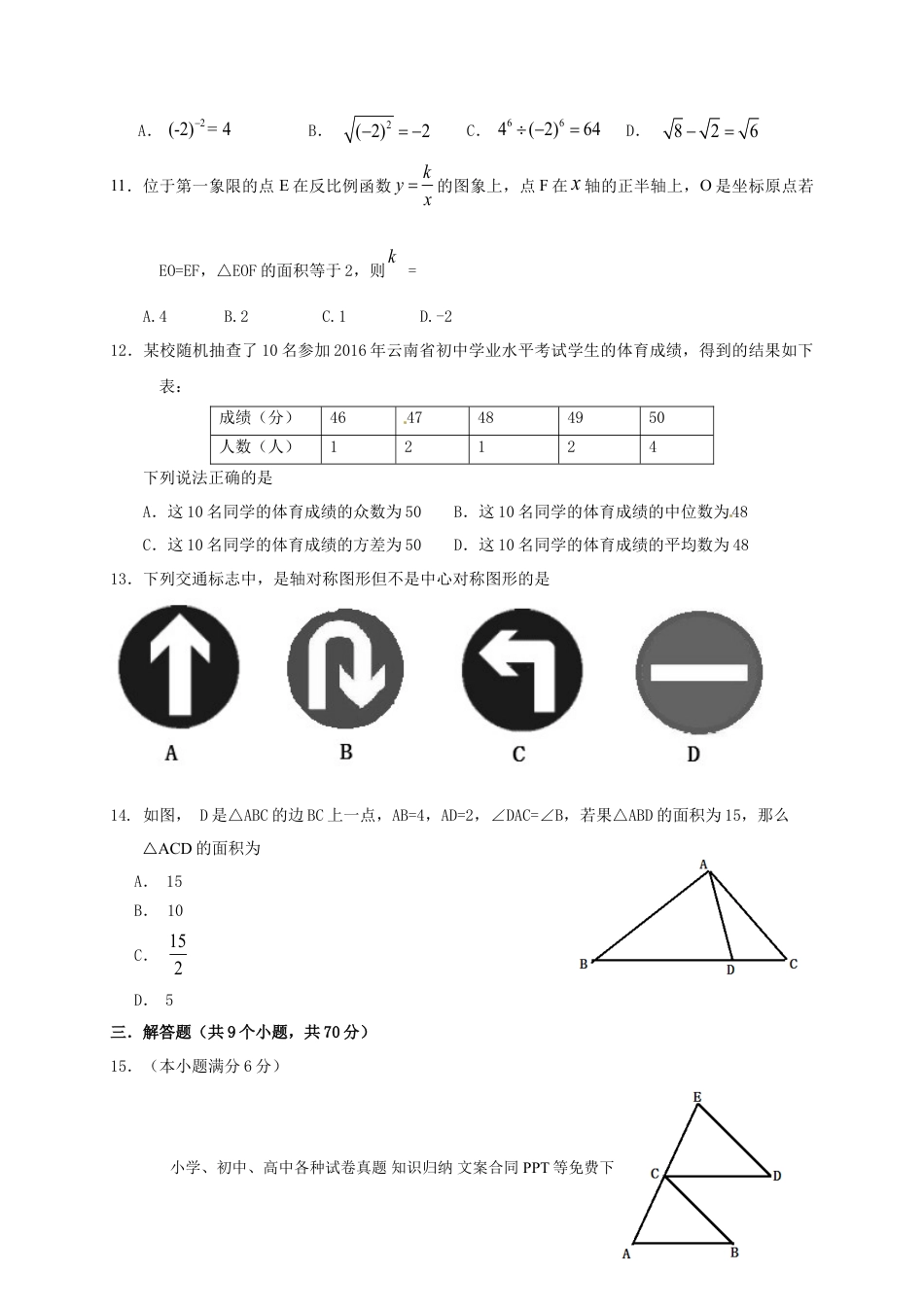 【中考历年真题】2016年昭通市中考数学试题与答案.doc