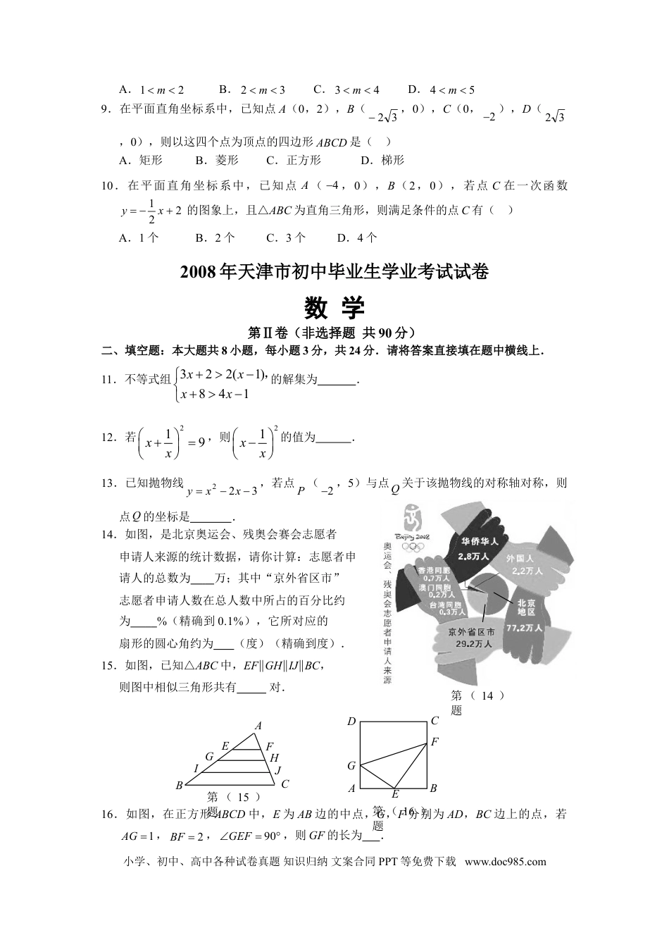 【中考历年真题】2008年天津中考数学试题及答案.doc