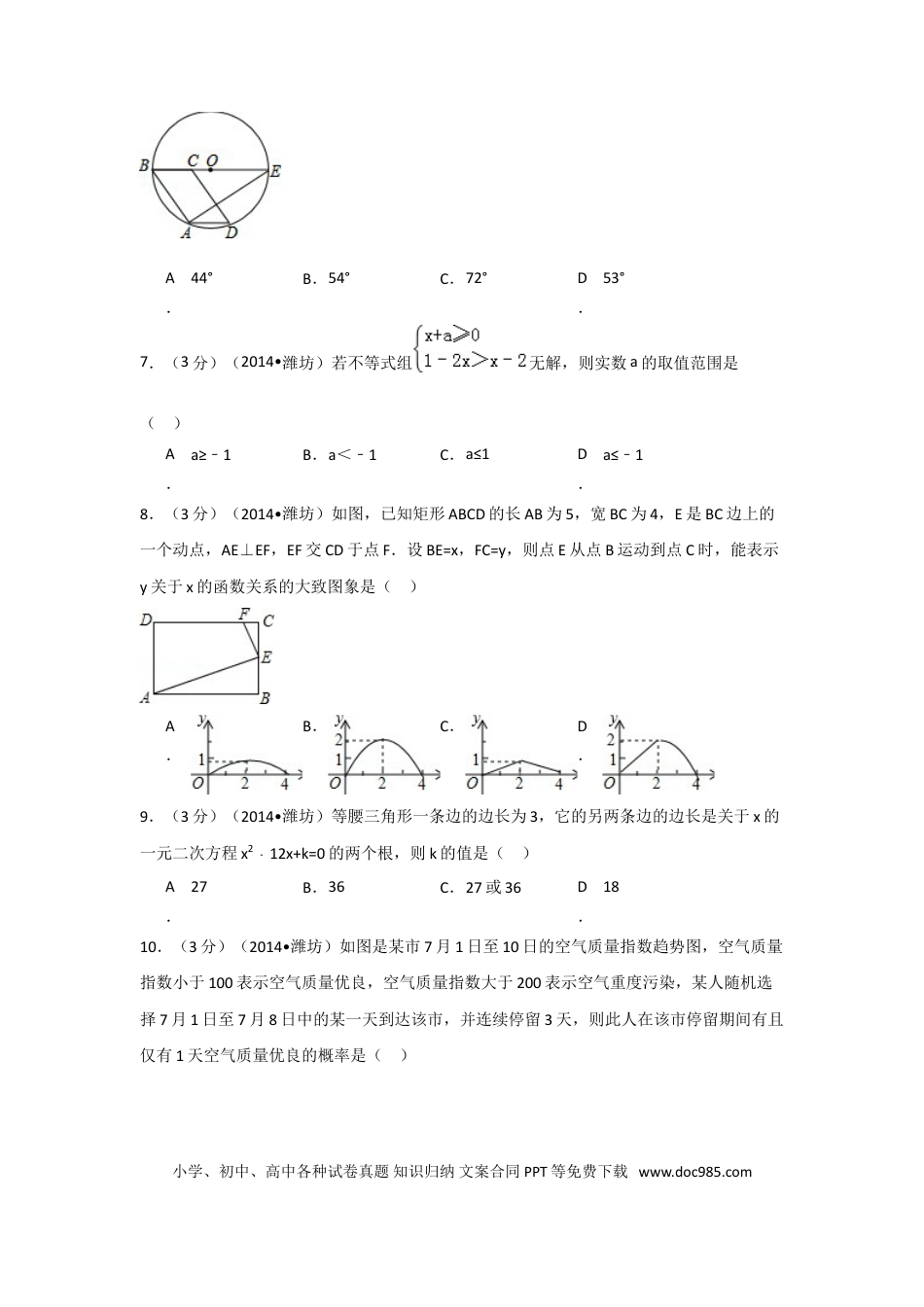 【中考历年真题】2014年山东省潍坊市中考数学试卷（含解析版）.doc