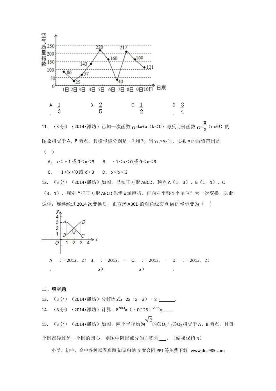 【中考历年真题】2014年山东省潍坊市中考数学试卷（含解析版）.doc