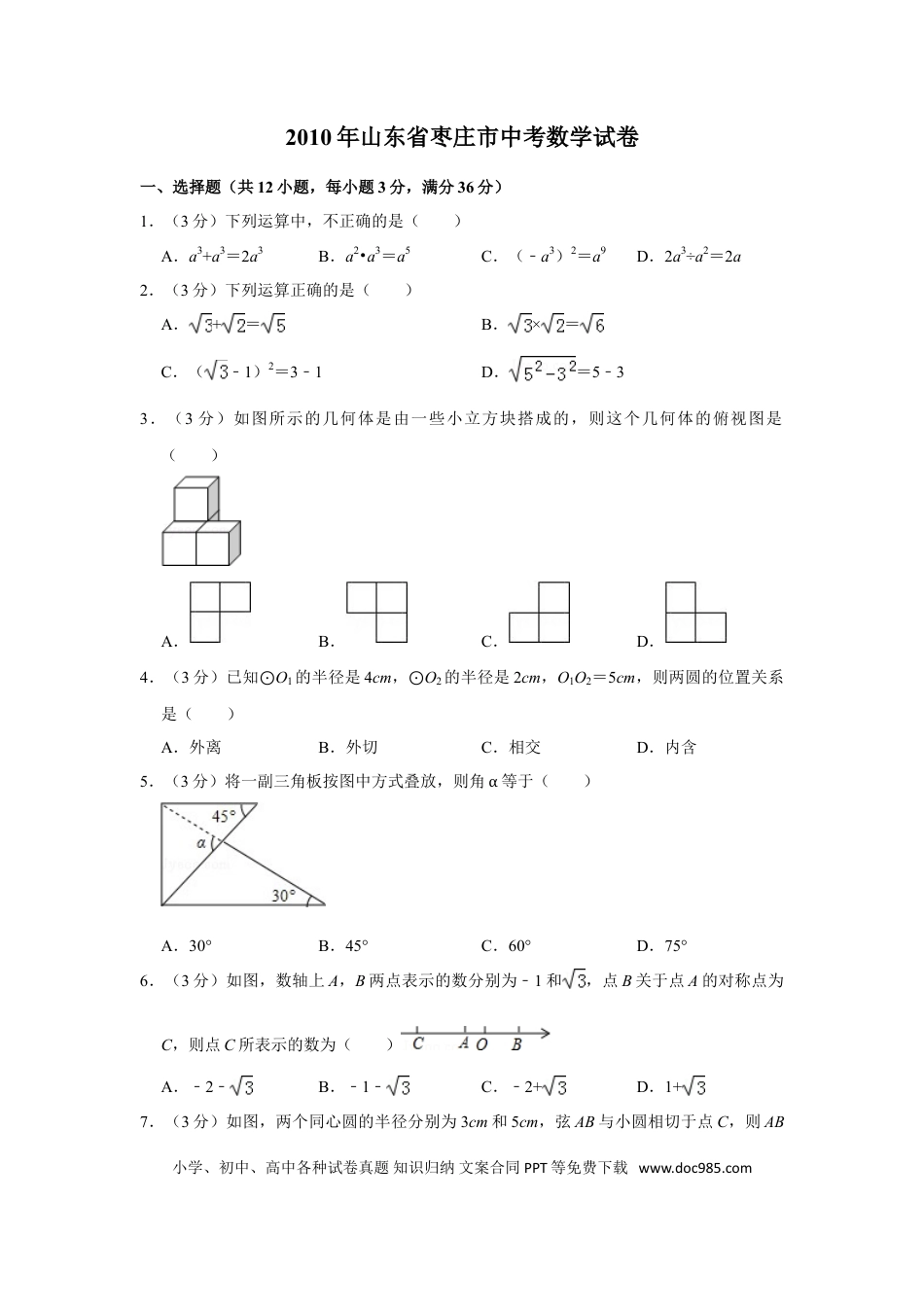 【中考历年真题】2010年山东省枣庄市中考数学试卷.doc