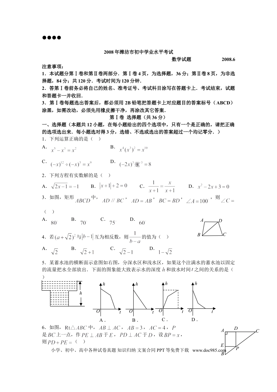 【中考历年真题】2008年山东省潍坊市中考数学试题及答案.doc