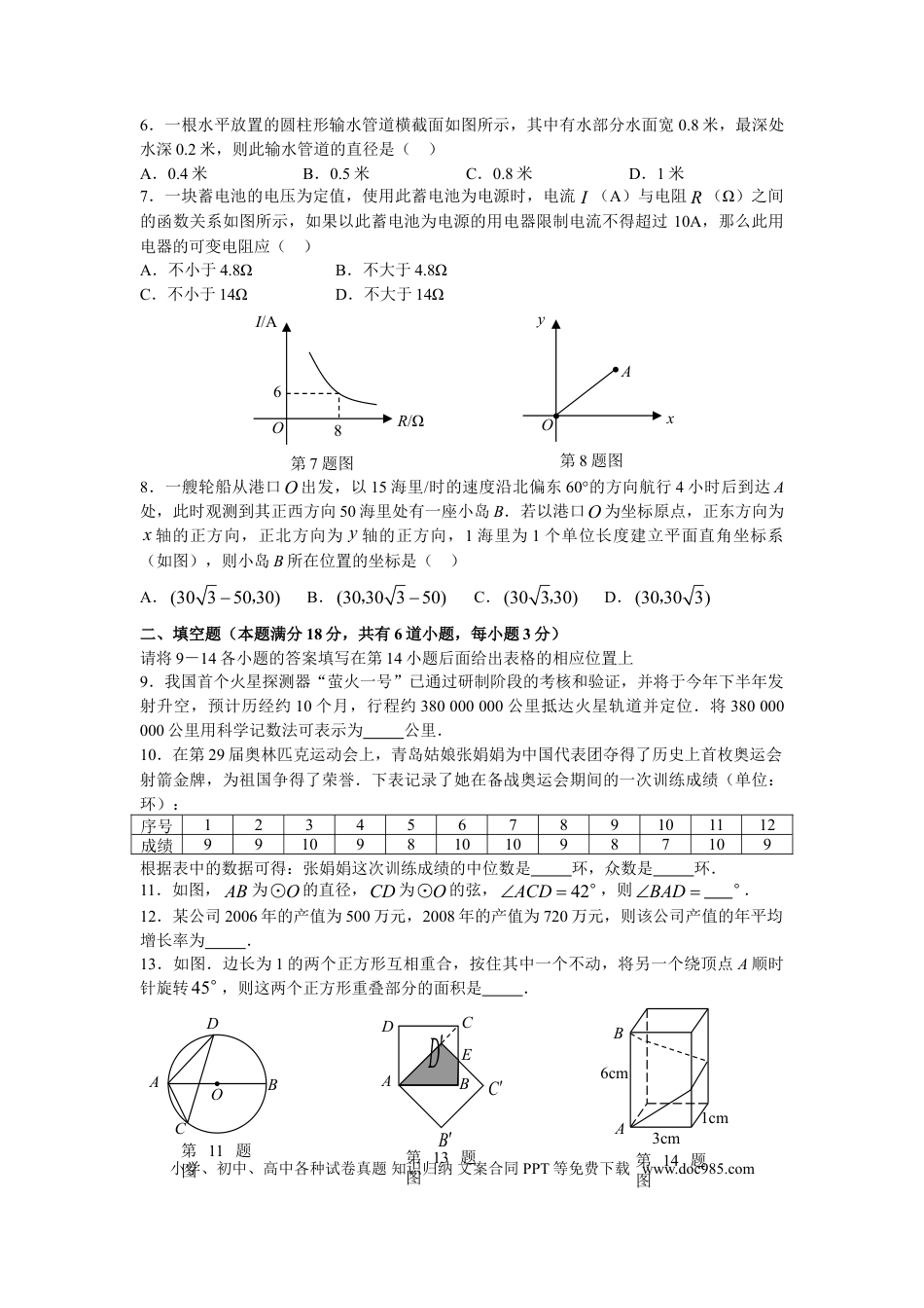 【中考历年真题】2009年青岛市中考数学试题及答案.doc